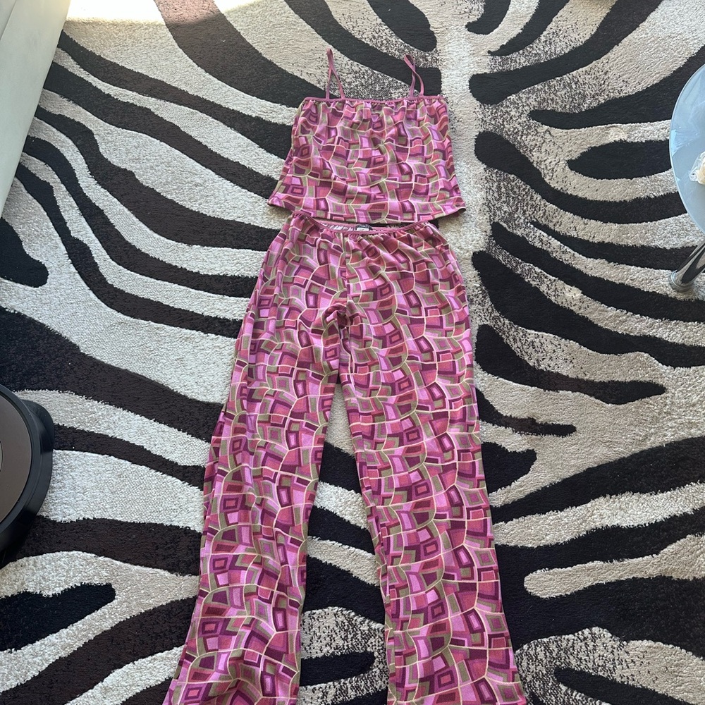 Rue21 Pink and Green Geometric Jumpsuit